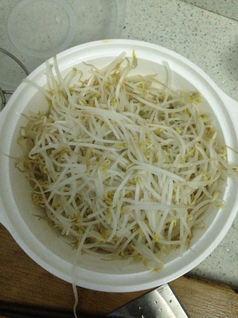瘦肉鸡蛋炒河粉,<a style='color:red;display:inline-block;' href='/shicai/ 120'>豆芽</a>用水洗净，加入热水中泡熟。
