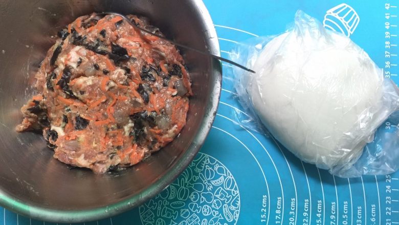 潮汕粉粿(面包机版),把搅碎的猪肉和所有材料,调料都混合好备用