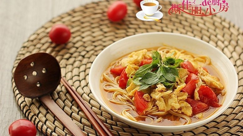 荆芥西红柿鸡蛋面,可以开吃了。