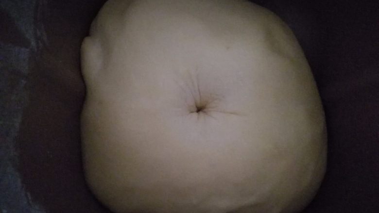 小熊面包,2.发酵好的面团,用手戳洞,不回缩就可以了!