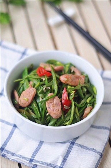 四季豆炒肉肠,成品