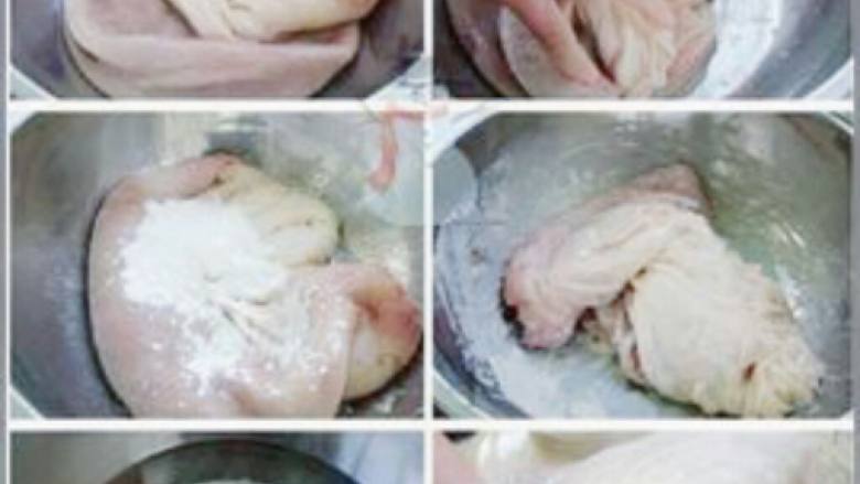 凤凰投胎（猪肚包鸡）,从市场买回来的新鲜猪肚，先放在水龙头下冲洗干净内外两面的粘液。再将猪肚正反两面用<a style='color:red;display:inline-block;' href='/shicai/ 519'>面粉</a>揉搓抓洗2遍，清水冲洗干净，将冲洗干净的猪肚放入容器，倒入2大勺<a style='color:red;display:inline-block;' href='/shicai/ 715'>白醋</a>和2大勺盐，用手在猪肚正反两面搓匀，腌5分钟，再倒入2大勺<a style='color:red;display:inline-block;' href='/shicai/ 519'>面粉</a>，正反两面搓匀，继续腌5分钟之后用手搓猪肚3分钟，最后用1勺<a style='color:red;display:inline-block;' href='/shicai/ 900'>白酒</a>一起搅拌抹匀猪肚，然用清水冲洗干净，此时猪肚白白净净又无臭味了。