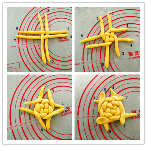 南瓜泥绣球面包,按图片显示将面条编织
