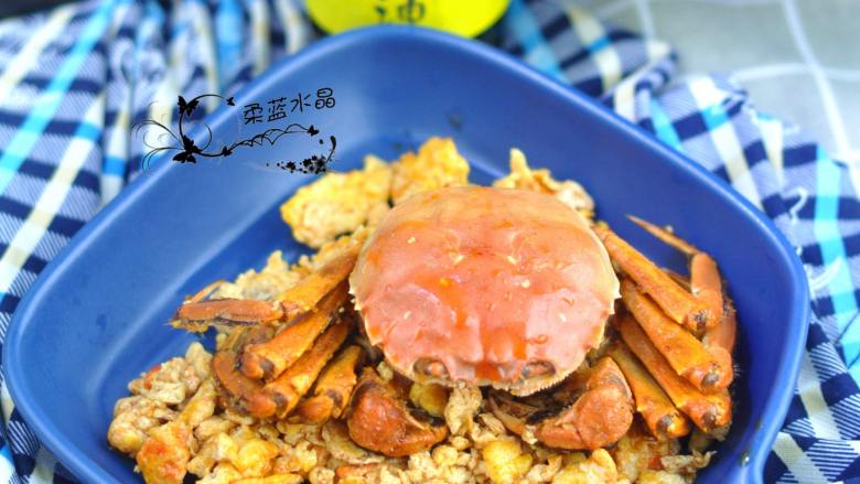 大闸蟹溜蛋,成品。