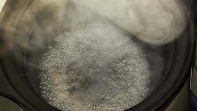 花生板栗猪骨汤,电炖锅已经煲汤模式预热了,先加入两勺煲沸的水