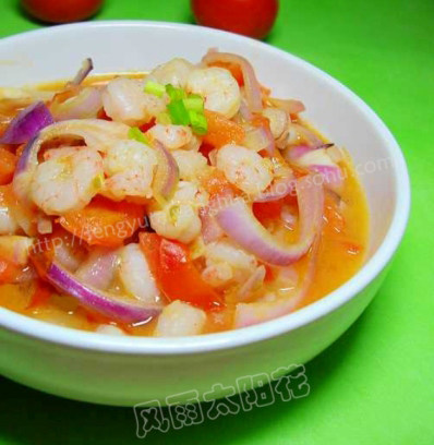 番茄葱头炒虾仁