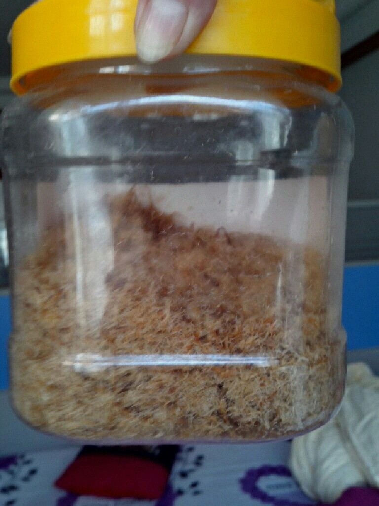 猪肉松,打好的肉松凉凉，水分充分发挥，装瓶，放阴凉干燥处保存