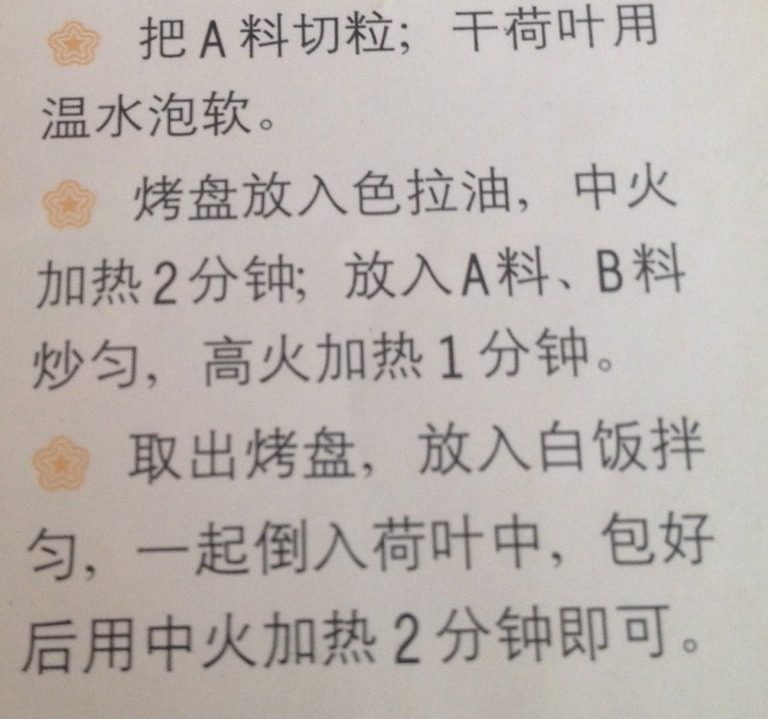 荷叶焗饭,文字