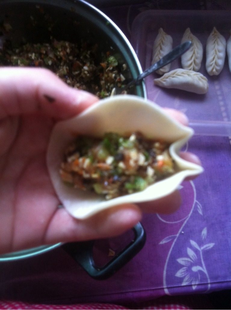 老鼠饺子（沙县饺子）,下面就可以包咯！看图片尖角的地方，捏住、然后左一下、又一下！