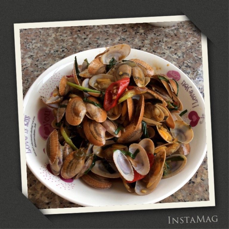 辣炒花蛤,出锅，成品。