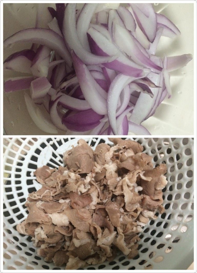 洋葱炒肥羊,如图将半个<a style='color:red;display:inline-block;' href='/shicai/ 29'>洋葱</a>切成丝（不必很细）、肥羊焯水后洗净备用；