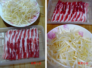 猪肉涮肉片,选用绿豆芽,比黄豆芽好吃,超市盒装涮肉片