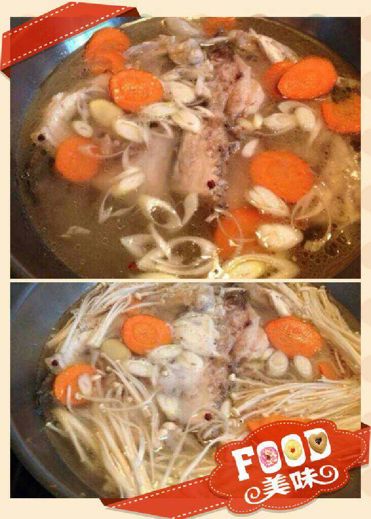 奶白浓香豆腐鲢鱼头汤,再放入4碗水烧开，放入胡萝卜，葱段，蒜姜片