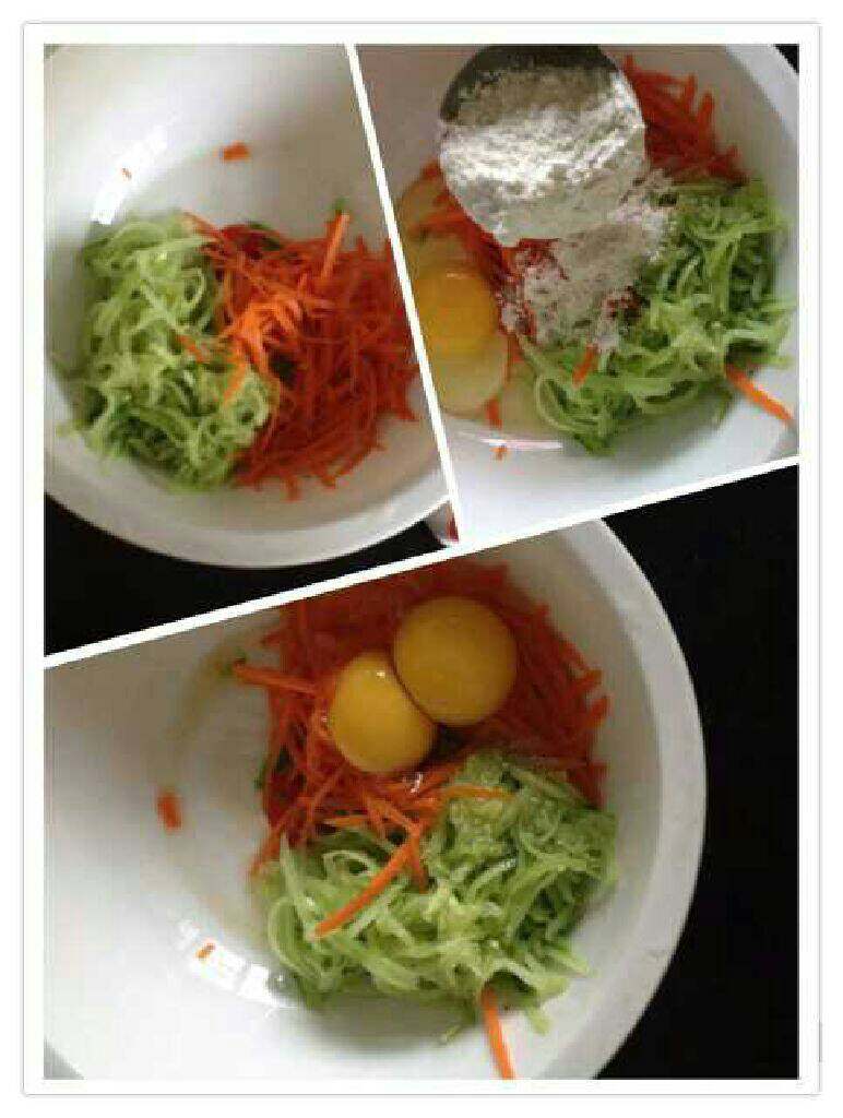 鸡蛋饼拼盘,<a style='color:red;display:inline-block;' href='/shicai/ 54'>黄瓜</a>，<a style='color:red;display:inline-block;' href='/shicai/ 25'>胡萝卜</a>【切丝】打入<a style='color:red;display:inline-block;' href='/shicai/ 9'>鸡蛋</a>，放入适量<a style='color:red;display:inline-block;' href='/shicai/ 519'>面粉</a>
