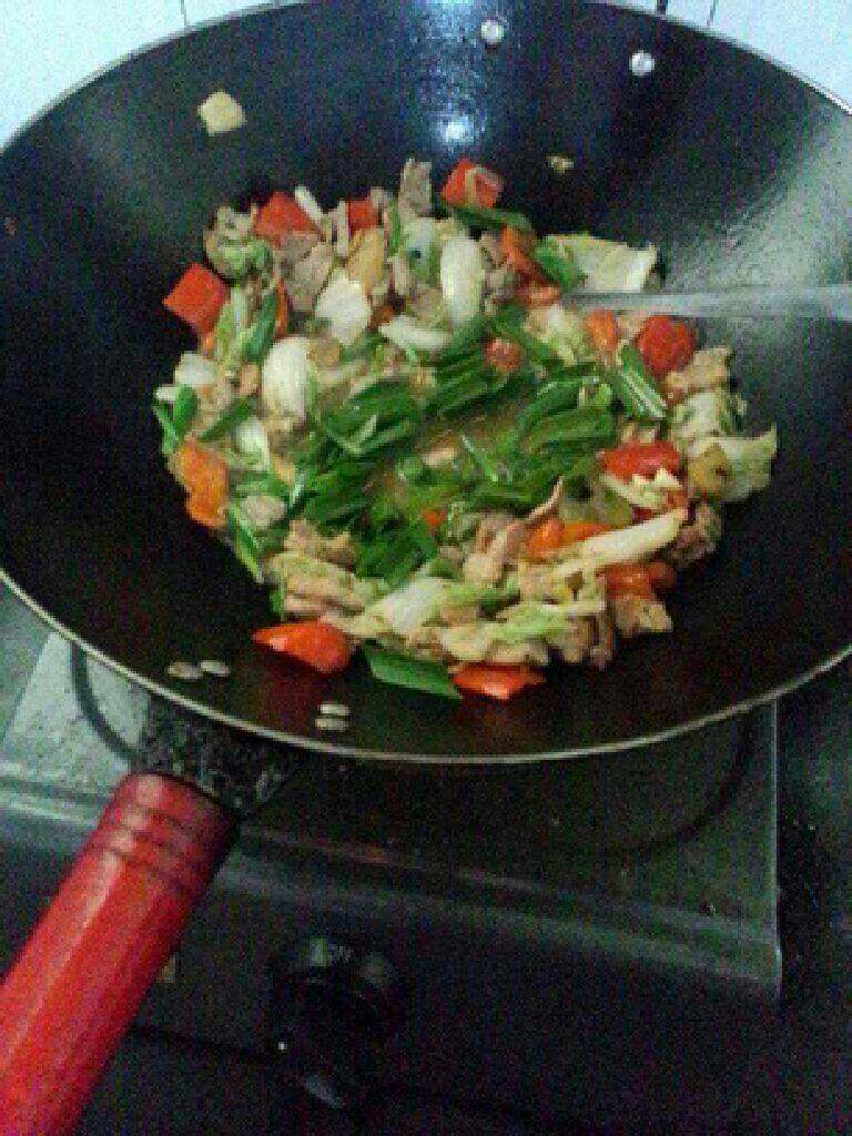 小白菜炒肉,最好放点盐和<a style='color:red;display:inline-block;' href='/shicai/ 756'>鸡精</a>，放入<a style='color:red;display:inline-block;' href='/shicai/ 3250'>葱</a>段