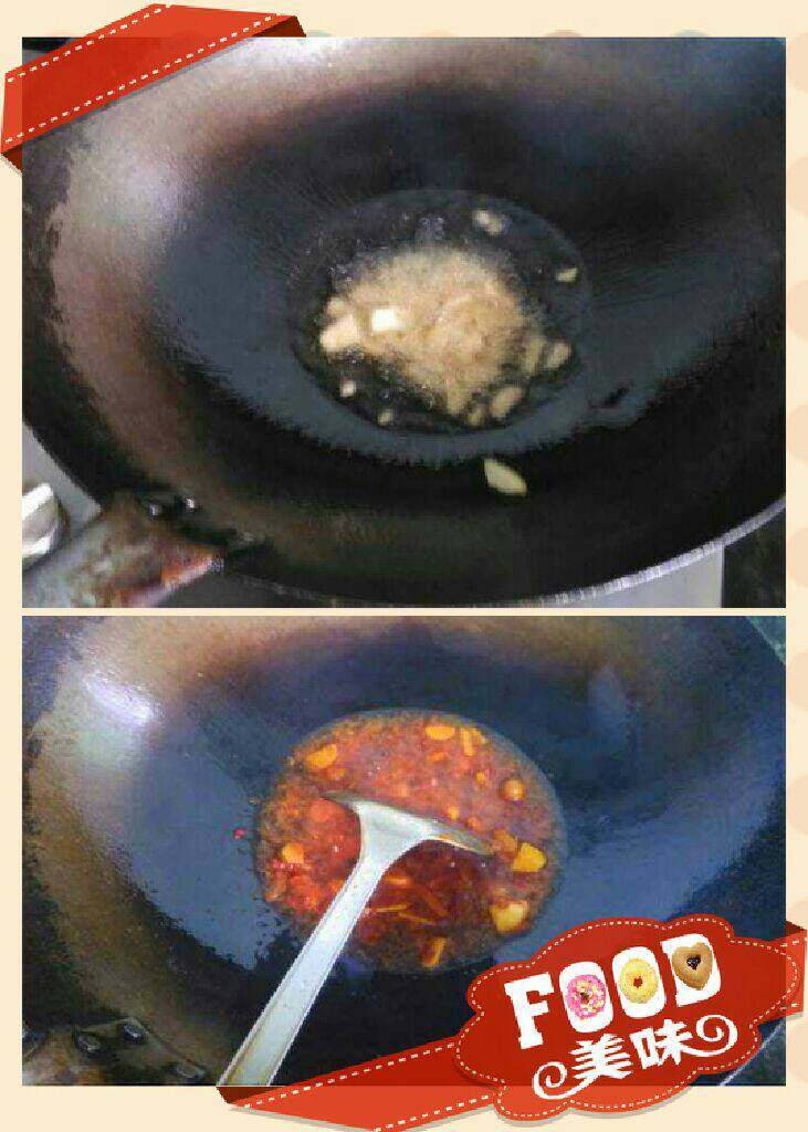 四川毛血旺,热锅爆香姜蒜,放点豆瓣酱。