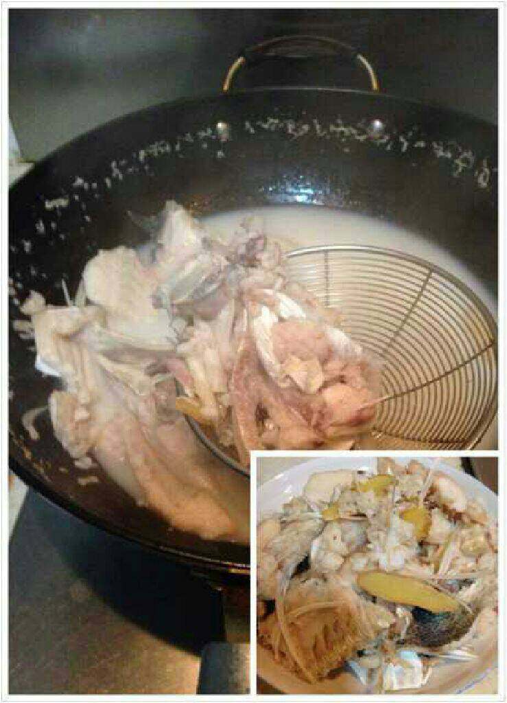 鱼骨虾饺汤,捞起鱼骨