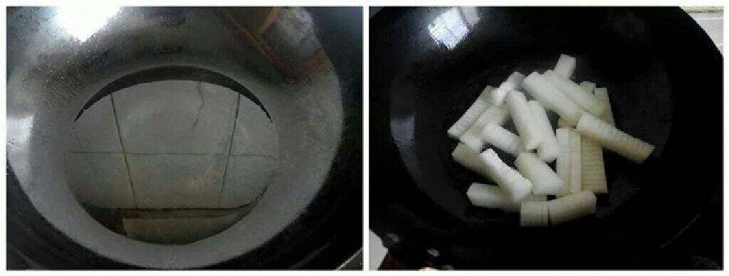 冬瓜烧虾仁,锅里倒入适量油,烧热后倒入切好的冬瓜,不停翻炒。