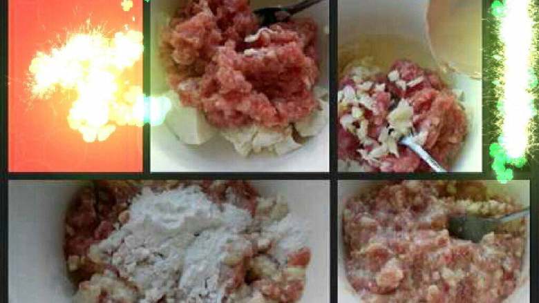 特色【虾仁酿豆腐】,剁好的肉泥放入刚刚挖出的豆腐里,加一些盐,蒜末,半个蛋清,一勺淀粉,拌匀,豆腐要捣碎哦,尽量拌均匀。