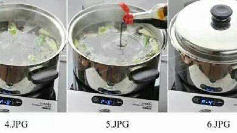 【炖腔骨】,4) 然后放入大葱,姜片,花椒,小茴香,八角,草果,桂皮和香叶,调入料酒,生抽,老抽,米醋和白糖,搅匀后盖上盖子,转中小火炖1个小时。