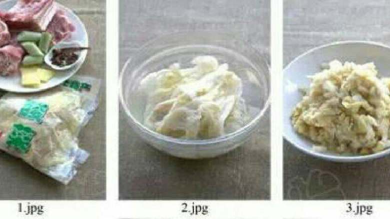 【酸菜白肉】n,1)将酸菜浸泡在清水中,用手反复捏攥几次,然后用清水冲净,将水挤压干后切成细丝备用。