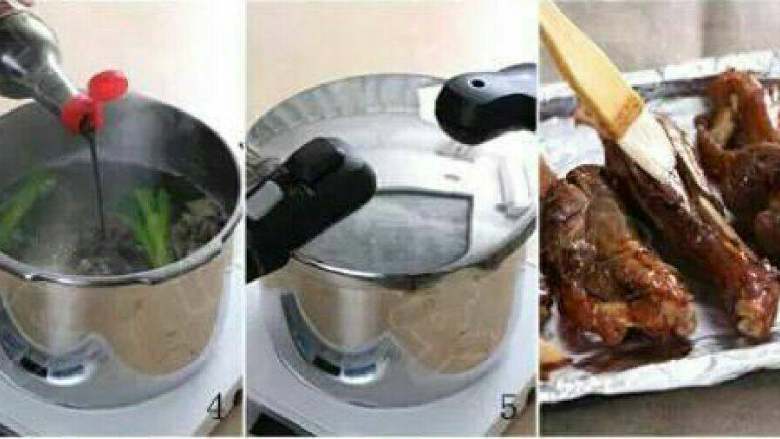 【孜然风味烤羊腿】,2)蜂蜜中加入清水搅拌均匀,烤盘上铺上锡纸,预热烤箱,230度。