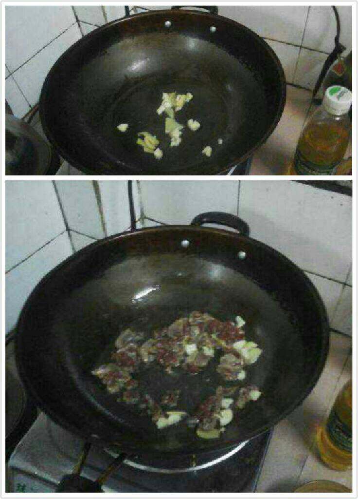 卤面条,热锅放油爆香姜蒜,放入腌好的肉炒熟