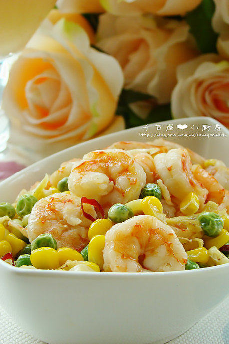 青豆玉米炒虾仁