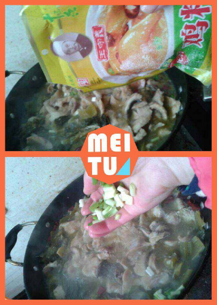 酸菜鱼,放入葱花,鸡精,盐