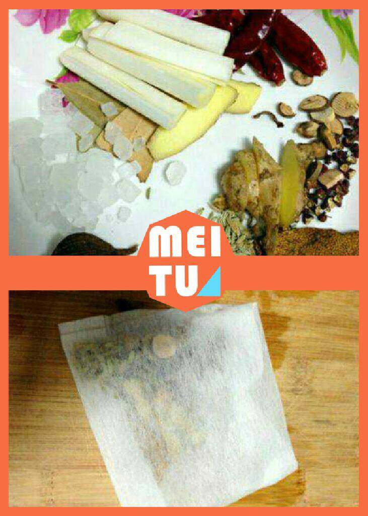 卤味一盘,十碗米饭,准备卤料,把小颗粒卤料放进卤料包里。