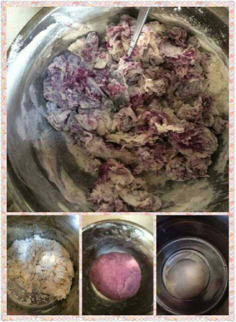 紫薯肉包,用手揉面团,