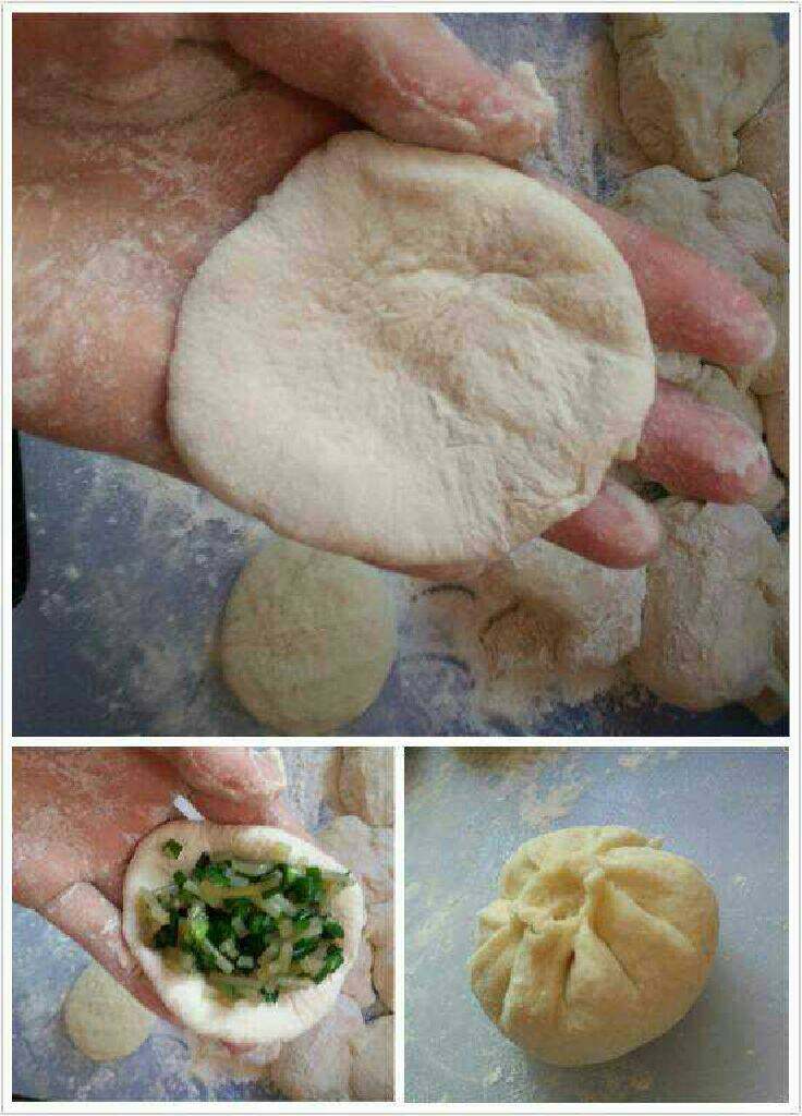 直播【韭菜细粉包子】,开始包包子,如图