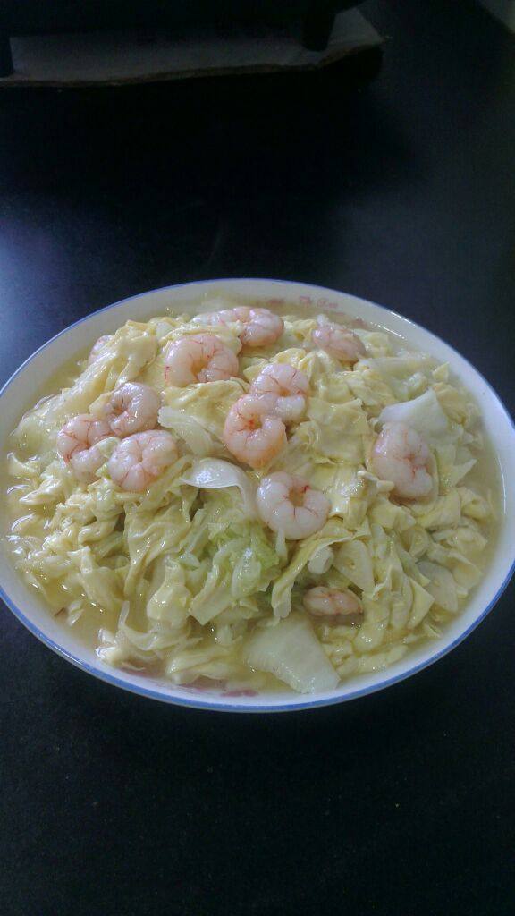 虾仁白菜炒豆皮儿