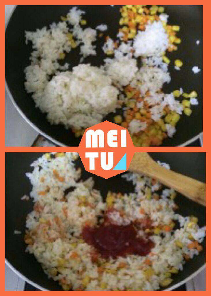 意大利奶酪炒饭,转中小火，倒入一碗<a style='color:red;display:inline-block;' href='/shicai/ 507'>米饭</a>，将<a style='color:red;display:inline-block;' href='/shicai/ 507'>米饭</a>压散炒匀。倒入50ml番茄沙司。