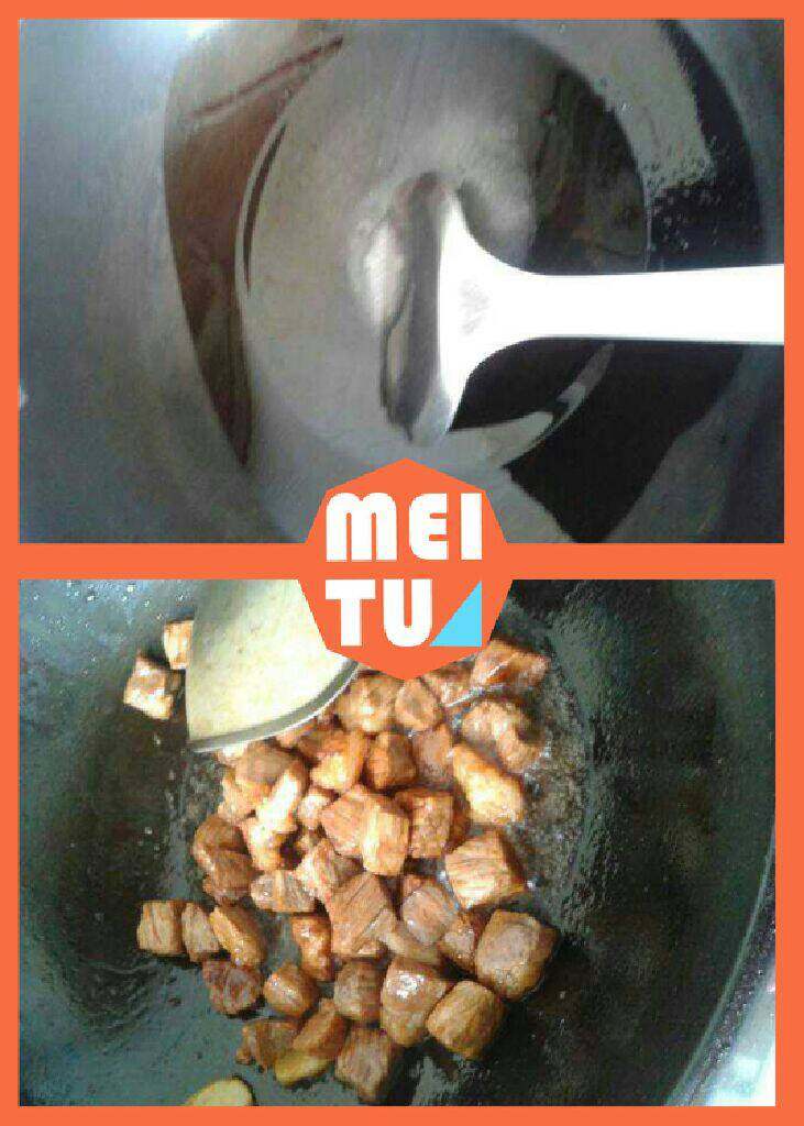 土豆焖牛肉,热锅放油开始炒<a style='color:red;display:inline-block;' href='/shicai/ 10588'>糖</a>色，放入牛肉块翻炒上色。