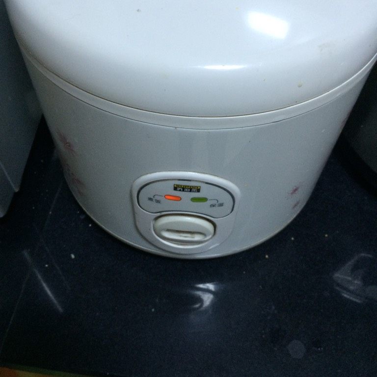 电饭锅煮饺子,如图盖上盖子煮五分钟,两分钟是在拿勺儿推一次