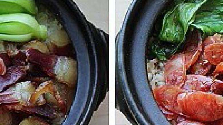 经典广式腊味煲仔饭,上桌的时候，趁热撒一大勺鲜酱油拌匀即可食用