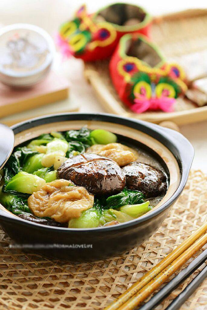 香菇菜心面筋煲