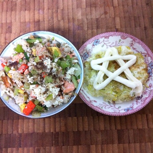营养早餐—什锦炒饭配蔬菜饼