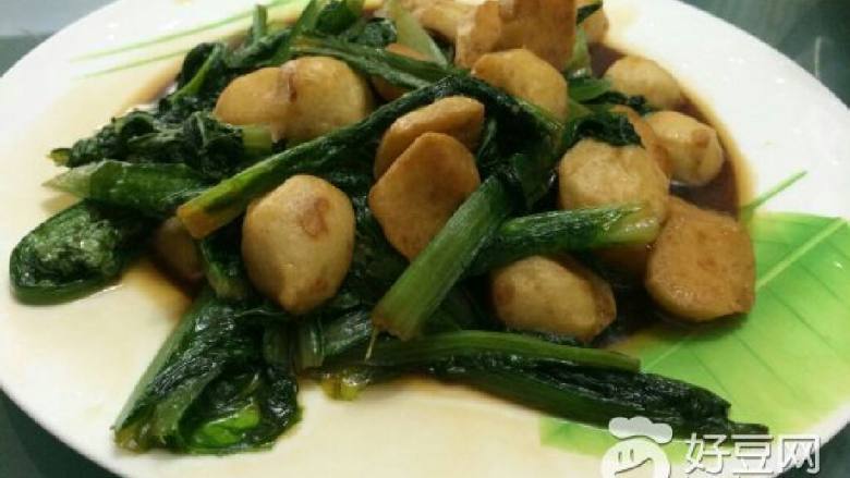 鲍汁墨鱼丸炒油麦菜