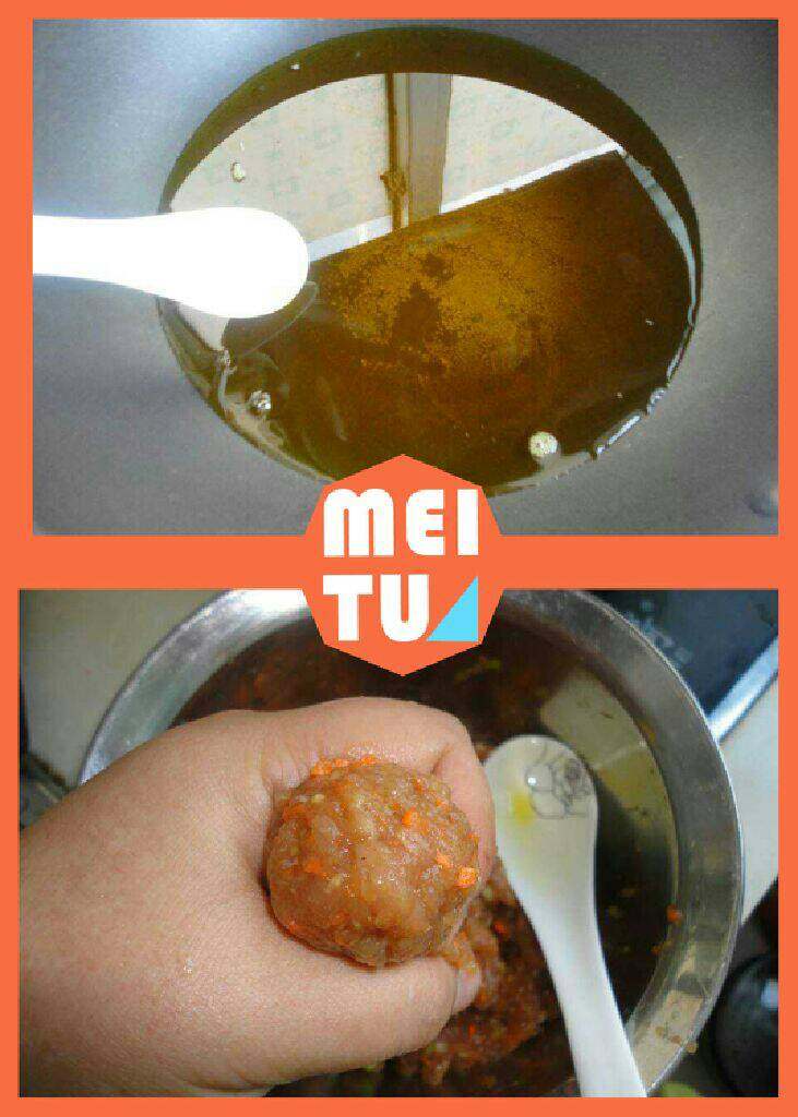黄金猪肉丸子,热锅烧热油,手抹一层油再用虎口挤出丸子,