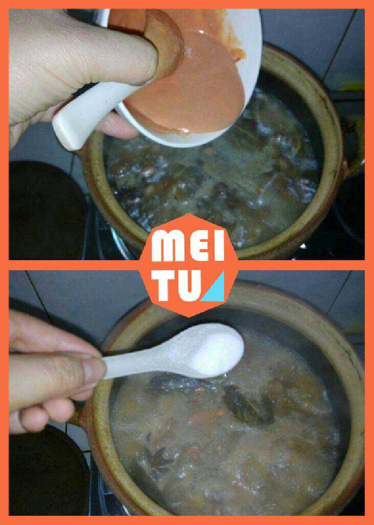 南乳花生焖猪手,倒入南乳汁,再加一点盐