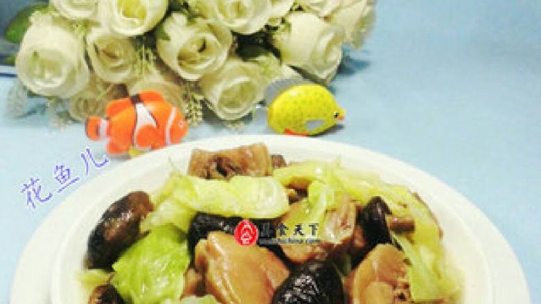 香菇圆白菜煮腊鸡腿

