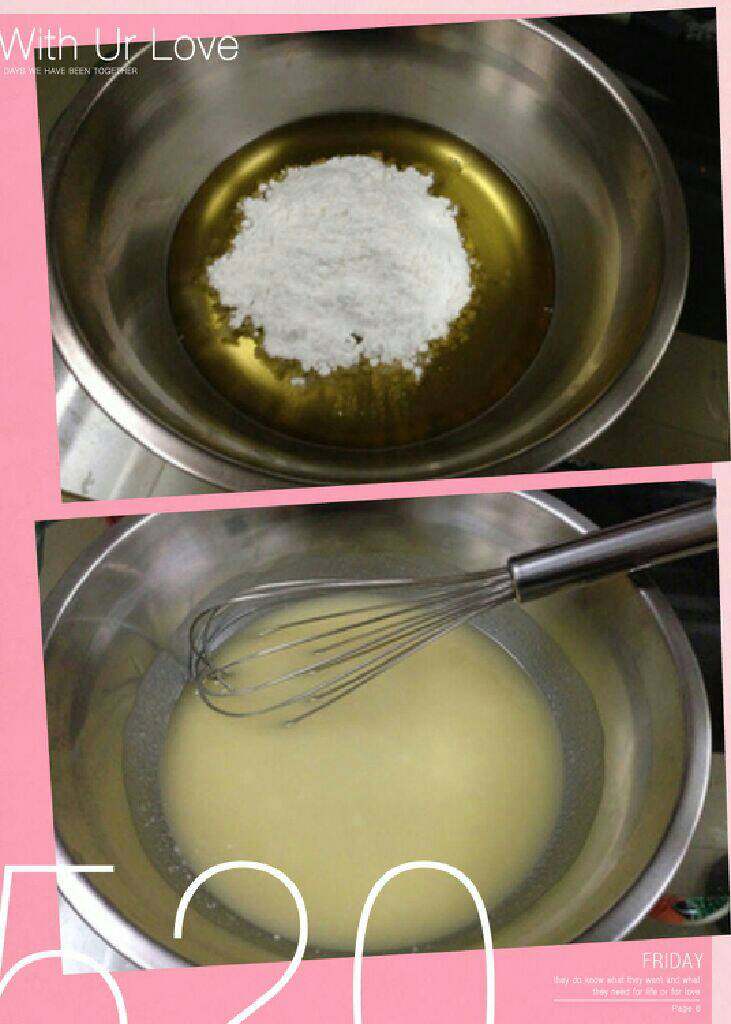 【宫廷核桃酥】, 食用油里加入糖粉。轻轻搅拌均匀。