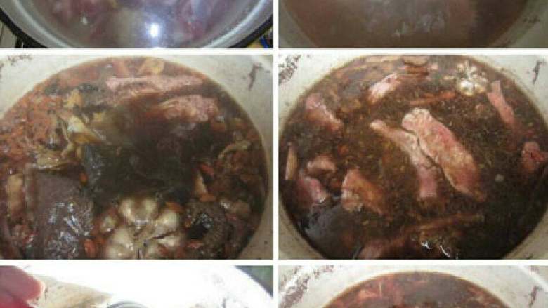 肉骨茶,直排加姜片飞水出去血沫。加入洗干净的香料药材（<a style='color:red;display:inline-block;' href='/shicai/ 695'>八角</a>，<a style='color:red;display:inline-block;' href='/shicai/ 3770'>丁香</a>，<a style='color:red;display:inline-block;' href='/shicai/ 3749'>小茴香</a>，<a style='color:red;display:inline-block;' href='/shicai/ 673'>枸杞</a>，<a style='color:red;display:inline-block;' href='/shicai/ 3771'>甘草</a>，<a style='color:red;display:inline-block;' href='/shicai/ 710'>桂皮</a>，<a style='color:red;display:inline-block;' href='/shicai/ 3758'>当归</a>，党参，玉竹，川芎，黄芪，<a style='color:red;display:inline-block;' href='/shicai/ 2555'>淮山</a>，熟地各少许）和大蒜一同煮开，小火焖一个小时。加盐调味在煮半小时。滤过药渣和浮油，放入配菜煮熟，吃的时候配油条或者白米饭。