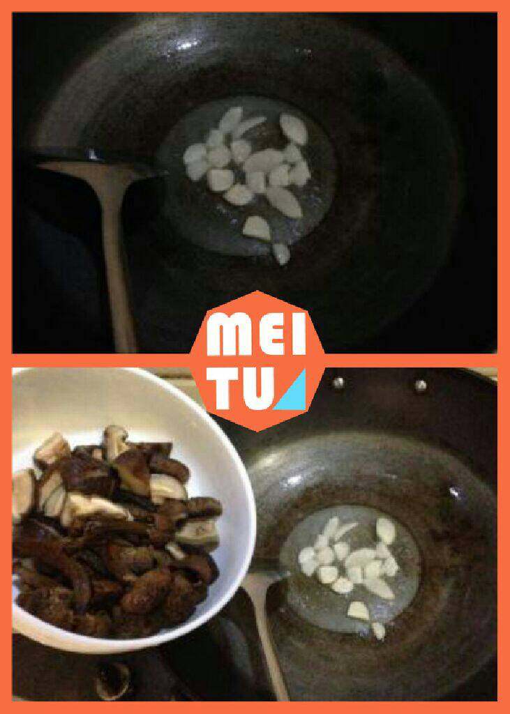 【双菌菇鸡肉煲】,锅内热油，把蒜片、姜片炒香。放入<a style='color:red;display:inline-block;' href='/shicai/ 116273'>松茸菇</a>和香菇炒2分钟。