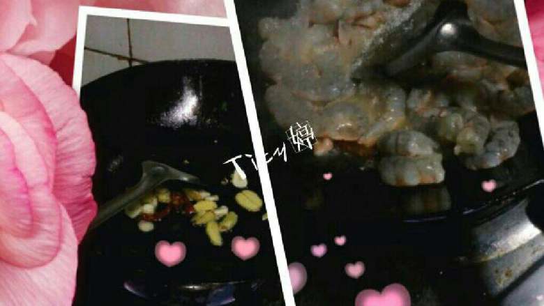 芹菜炒虾仁,如图，锅中倒少许油，姜蒜<a style='color:red;display:inline-block;' href='/shicai/ 86474'>干辣椒</a>爆香。放入虾仁翻炒一下。