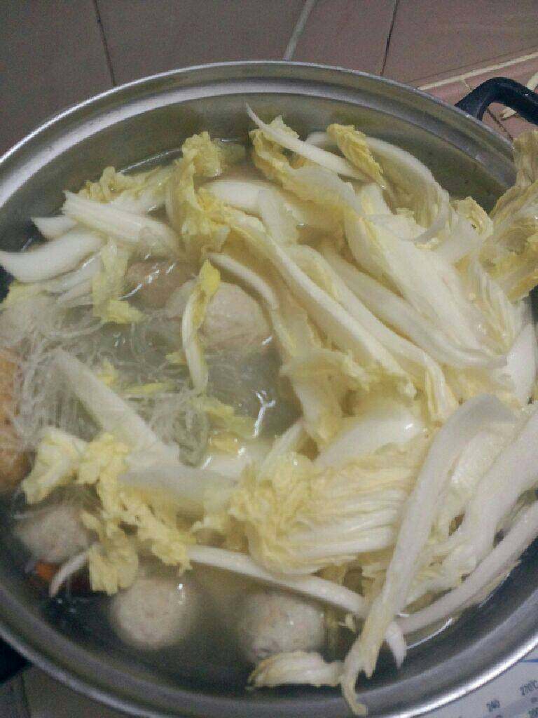 懒人煲,在煲大概二十分钟后在把娃娃菜和放粉丝一起放入