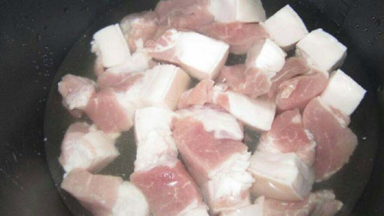 卤猪肉,放<a style='color:red;display:inline-block;' href='/shicai/ 428'>五花肉</a>放入高压锅里，【电饭锅也行】加水没过肉