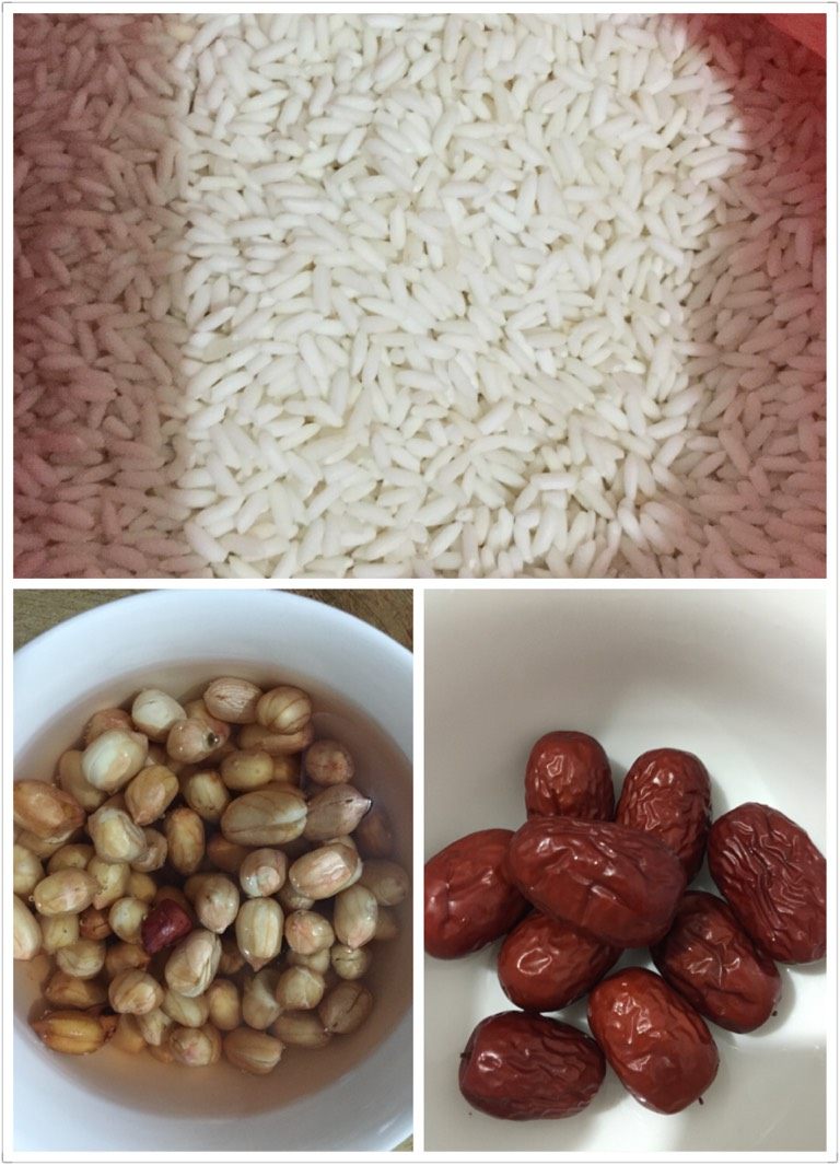 红枣糯米花生粥,花生提前晚上泡好。红枣洗干净